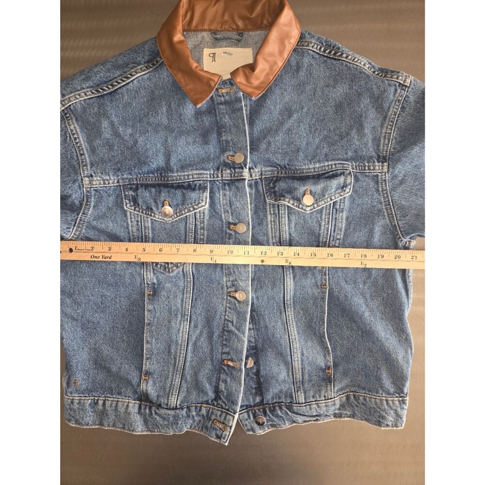 Pilcro Womens Denim Jacket Faux Leather Trim Trucker Medium Wash Workwear Small - Picture 4 of 8